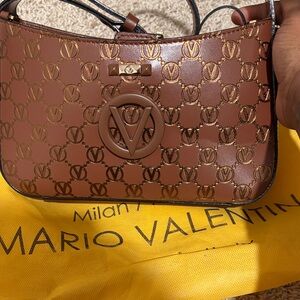 Mario Valentino Brown and Gold Patterned Shoulder Bag